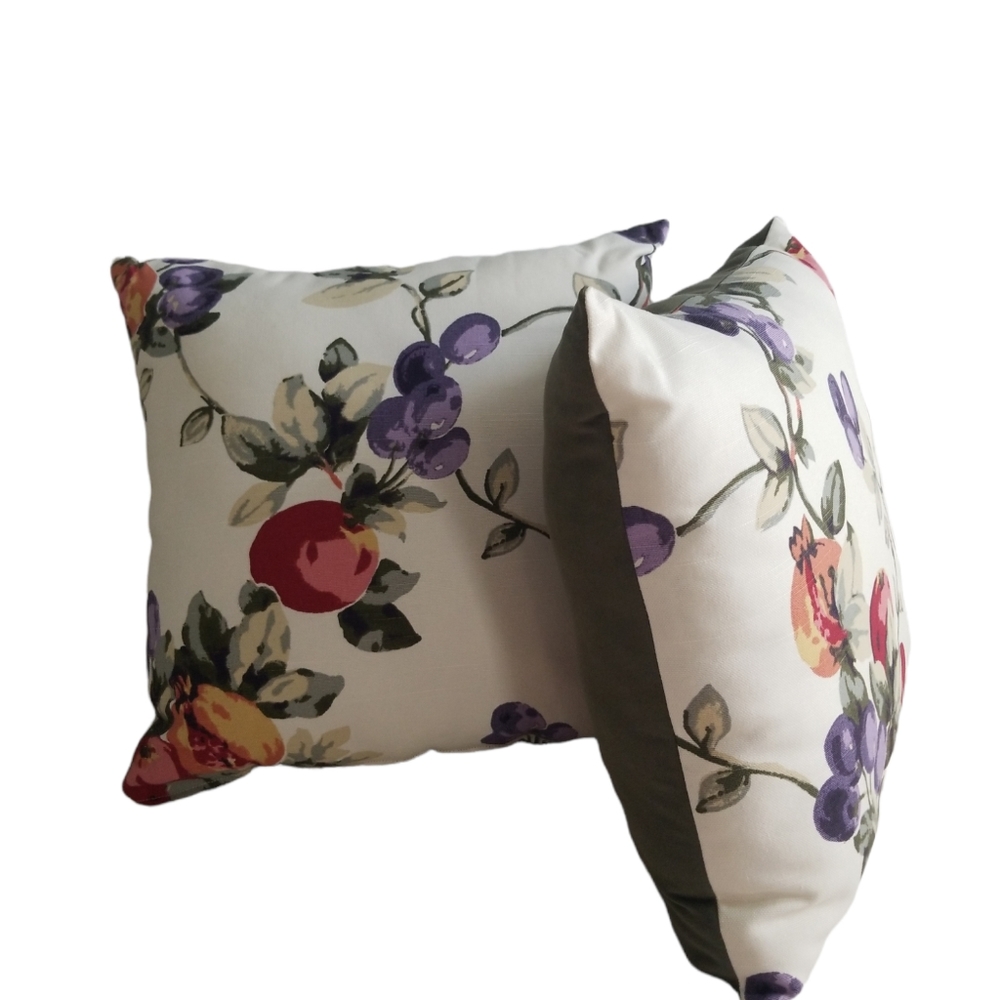 NEW Pair (2): Fruit Blossom Print Throw Pillows